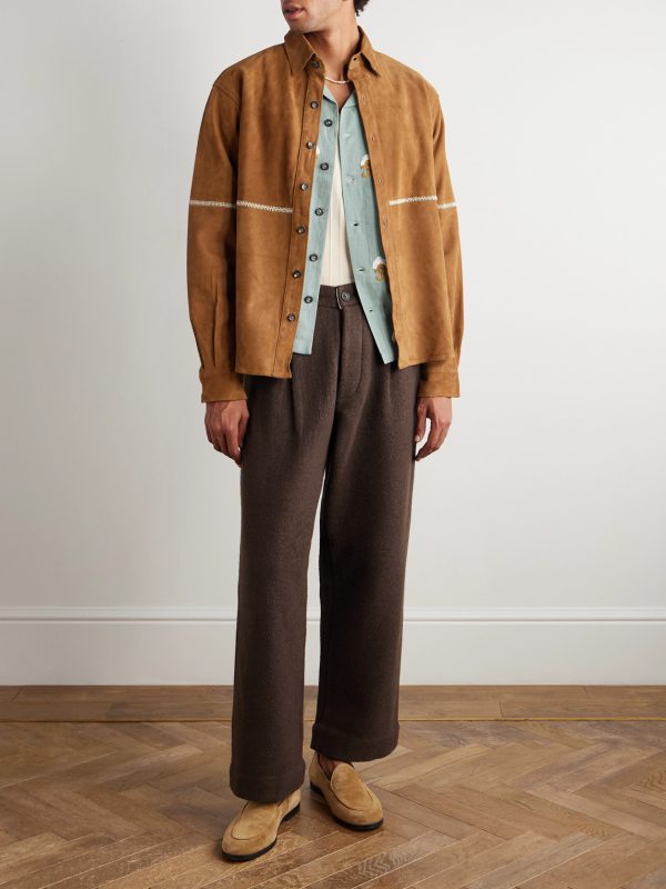 Straight-Leg Pleated Brushed-Wool Trousers - OU Straight-Leg Pleated Brushed-Wool Trousers - OU
