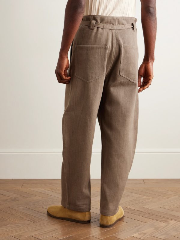 Fauji Belted Embellished Embroidered Cotton-Twill Wide-Leg Trousers - BK Fauji Belted Embellished Embroidered Cotton-Twill Wide-Leg Trousers - BK