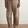 Fauji Belted Embellished Embroidered Cotton-Twill Wide-Leg Trousers - FR Fauji Belted Embellished Embroidered Cotton-Twill Wide-Leg Trousers - FR