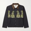Embroidered Bead-Embellished Suede-Trimmed Denim Jacket Embroidered Bead-Embellished Suede-Trimmed Denim Jacket