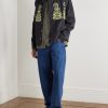 Embroidered Bead-Embellished Suede-Trimmed Denim Jacket - OU Embroidered Bead-Embellished Suede-Trimmed Denim Jacket - OU
