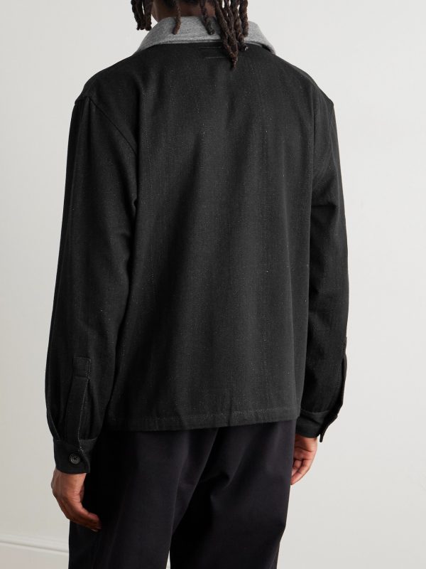 Embroidered Felt-Trimmed Denim Jacket - BK Embroidered Felt-Trimmed Denim Jacket - BK