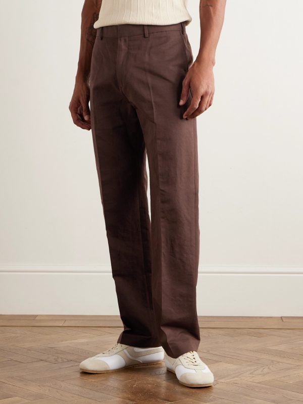 Straight-Leg Cotton and Linen-Blend Trousers - FR Straight-Leg Cotton and Linen-Blend Trousers - FR