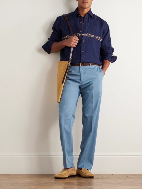 Straight-Leg Cotton-Blend Twill Trousers - OU