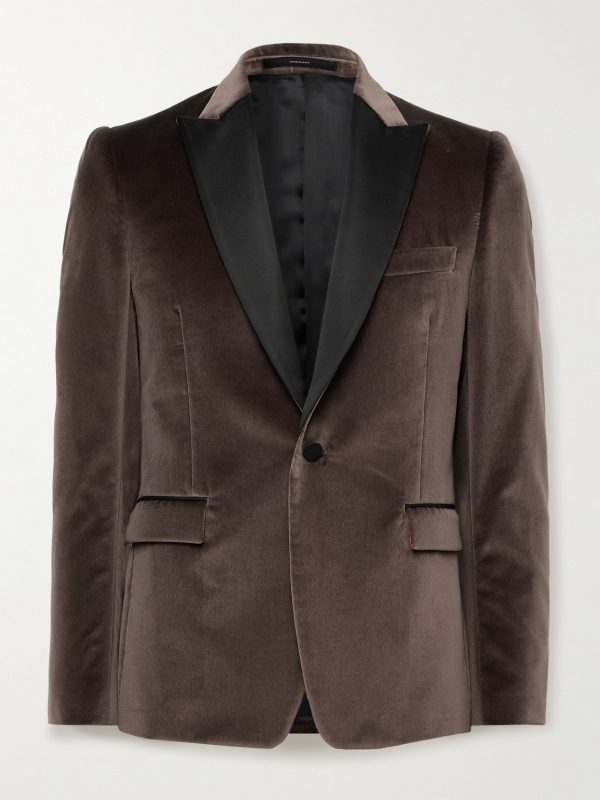 Slim-Fit Satin-Trimmed Cotton-Velvet Tuxedo Jacket