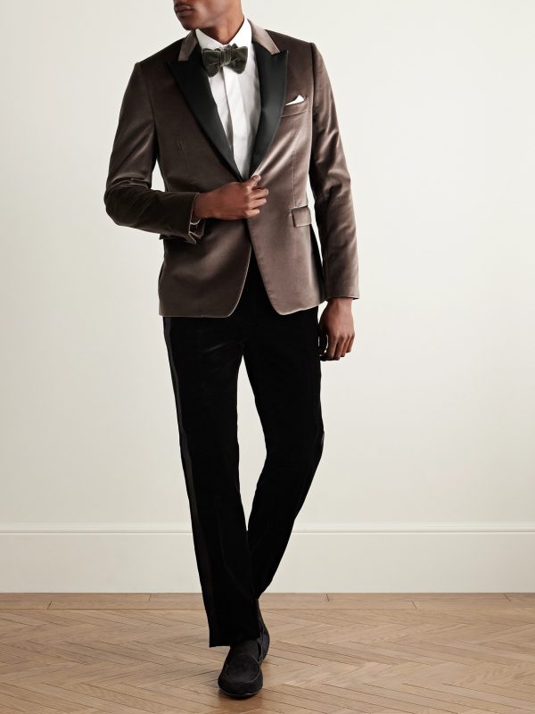 Slim-Fit Satin-Trimmed Cotton-Velvet Tuxedo Jacket - OU