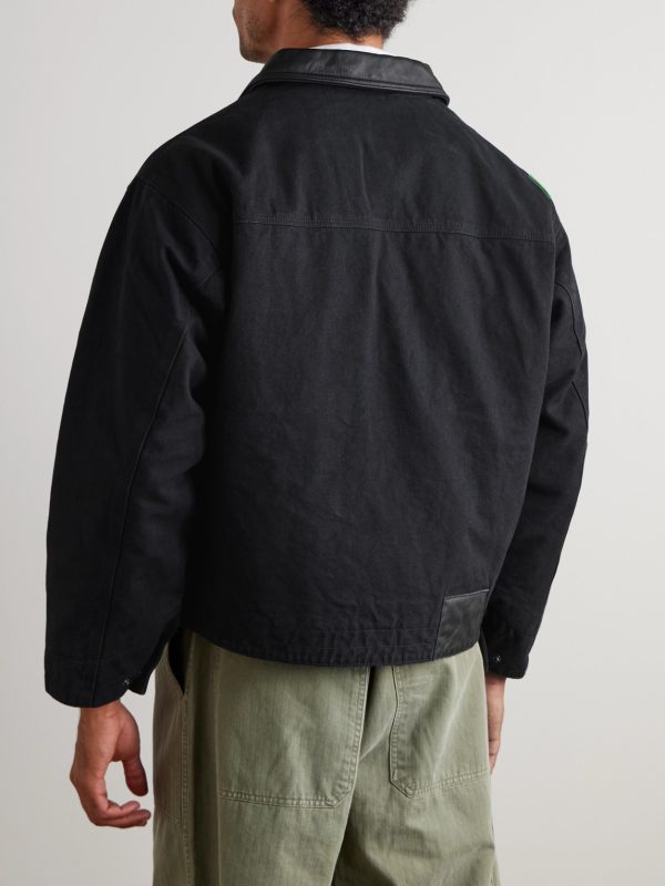 Leather-Trimmed Distressed Padded Cotton-Canvas Jacket - BK Leather-Trimmed Distressed Padded Cotton-Canvas Jacket - BK