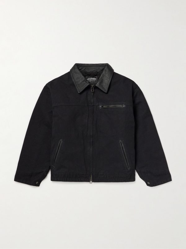 Leather-Trimmed Distressed Padded Cotton-Canvas Jacket Leather-Trimmed Distressed Padded Cotton-Canvas Jacket