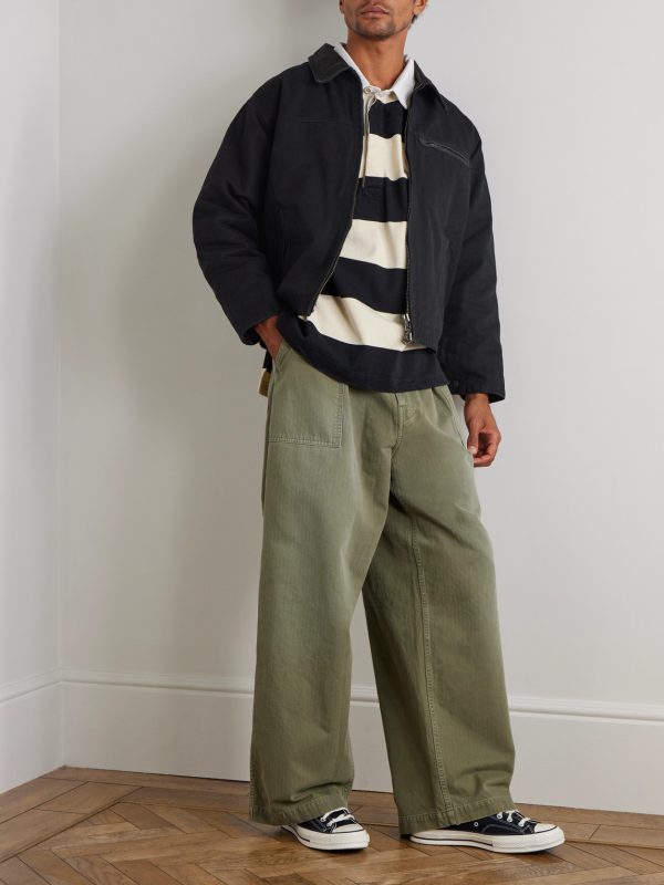 Leather-Trimmed Distressed Padded Cotton-Canvas Jacket - OU Leather-Trimmed Distressed Padded Cotton-Canvas Jacket - OU