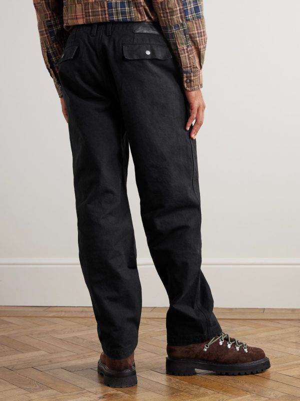 Tapered Leather-Trimmed Cotton-Canvas Cargo Trousers - BK Tapered Leather-Trimmed Cotton-Canvas Cargo Trousers - BK