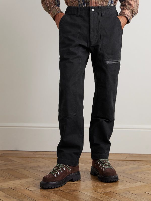 Tapered Leather-Trimmed Cotton-Canvas Cargo Trousers - FR Tapered Leather-Trimmed Cotton-Canvas Cargo Trousers - FR