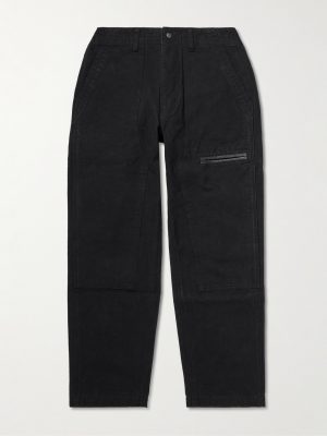 Tapered Leather-Trimmed Cotton-Canvas Cargo Trousers Tapered Leather-Trimmed Cotton-Canvas Cargo Trousers