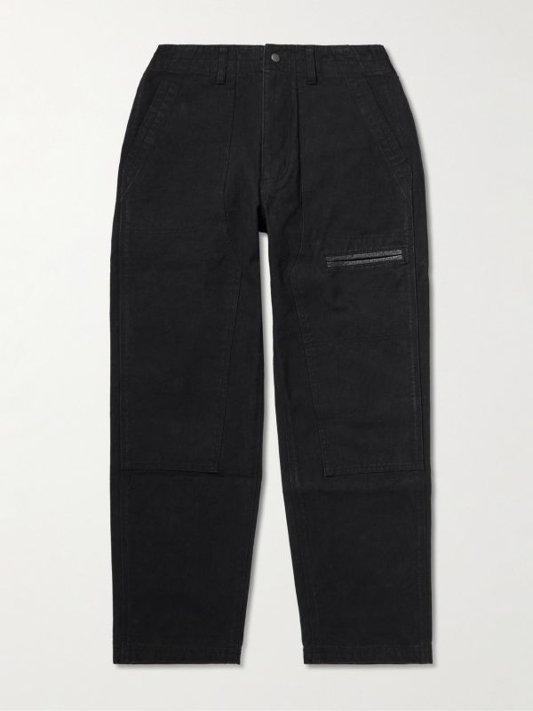 Tapered Leather-Trimmed Cotton-Canvas Cargo Trousers Tapered Leather-Trimmed Cotton-Canvas Cargo Trousers
