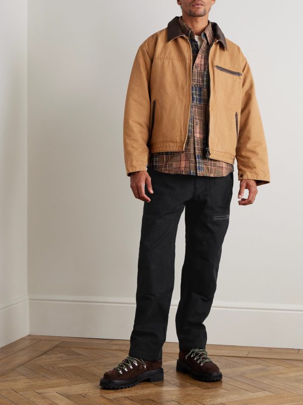 Tapered Leather-Trimmed Cotton-Canvas Cargo Trousers - OU Tapered Leather-Trimmed Cotton-Canvas Cargo Trousers - OU