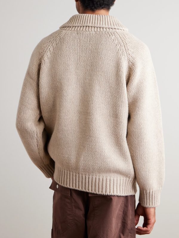 Shawl-Collar Wool-Blend Zip-Up Cardigan - BK Shawl-Collar Wool-Blend Zip-Up Cardigan - BK