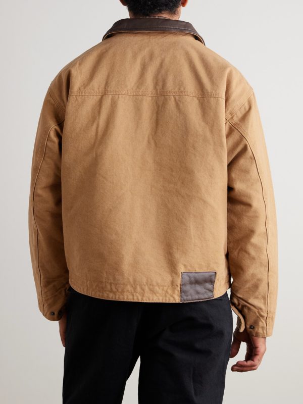 Leather-Trimmed Distressed Cotton-Canvas Jacket - BK Leather-Trimmed Distressed Cotton-Canvas Jacket - BK