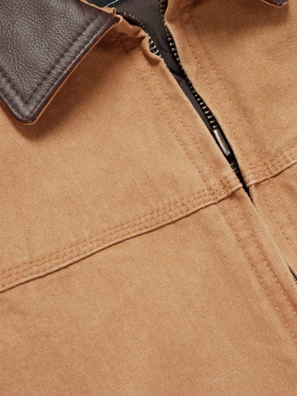 Leather-Trimmed Distressed Cotton-Canvas Jacket - CU Leather-Trimmed Distressed Cotton-Canvas Jacket - CU