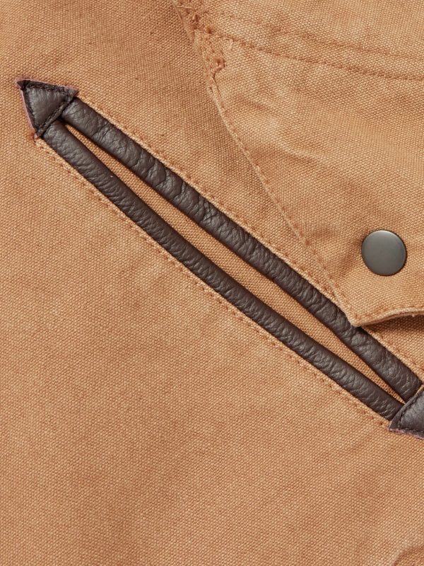 Leather-Trimmed Distressed Cotton-Canvas Jacket - E1 Leather-Trimmed Distressed Cotton-Canvas Jacket - E1