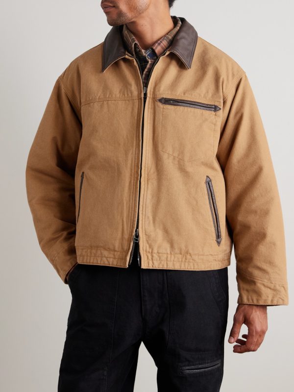 Leather-Trimmed Distressed Cotton-Canvas Jacket - FR Leather-Trimmed Distressed Cotton-Canvas Jacket - FR