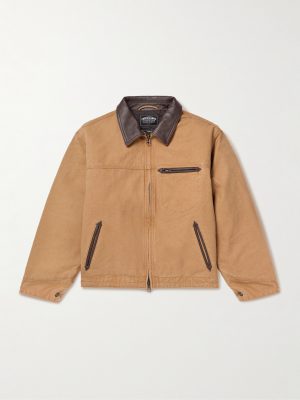 Leather-Trimmed Distressed Cotton-Canvas Jacket