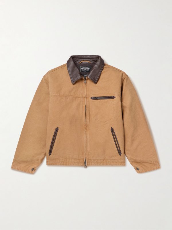 Leather-Trimmed Distressed Cotton-Canvas Jacket Leather-Trimmed Distressed Cotton-Canvas Jacket