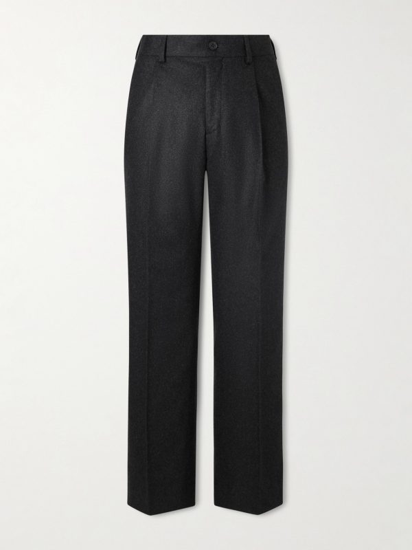 Straight-Leg Pleated Cashmere-Blend Flannel Suit Trousers