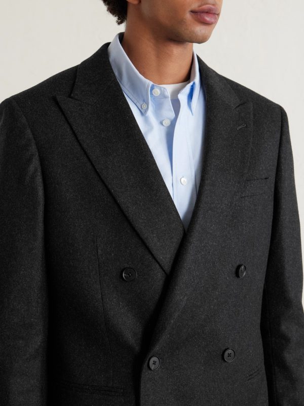 Double-Breasted Cashmere-Blend Flannel Suit Jacket - E2 Double-Breasted Cashmere-Blend Flannel Suit Jacket - E2