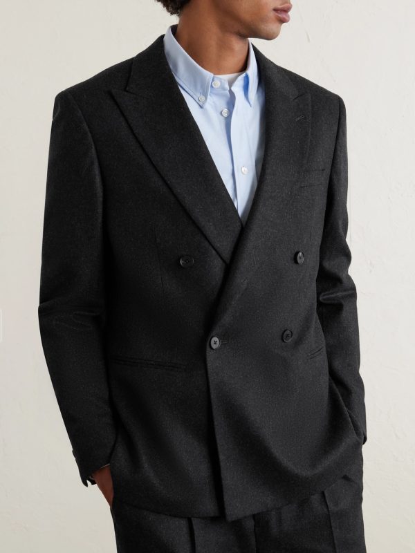 Double-Breasted Cashmere-Blend Flannel Suit Jacket - FR Double-Breasted Cashmere-Blend Flannel Suit Jacket - FR