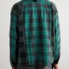 Button-Down Collar Patchwork Checked Cotton-Flannel Shirt - BK