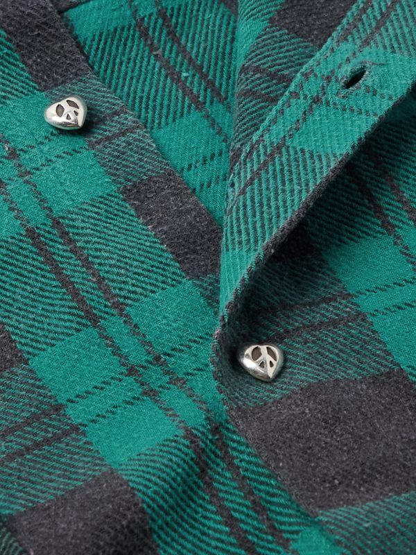 Button-Down Collar Patchwork Checked Cotton-Flannel Shirt - CU