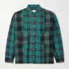 Button-Down Collar Patchwork Checked Cotton-Flannel Shirt