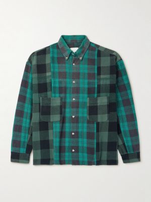 Button-Down Collar Patchwork Checked Cotton-Flannel Shirt Button-Down Collar Patchwork Checked Cotton-Flannel Shirt