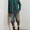 Button-Down Collar Patchwork Checked Cotton-Flannel Shirt - OU
