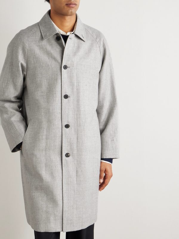 Balmacaan Linen and Wool-Blend Twill Coat - FR Balmacaan Linen and Wool-Blend Twill Coat - FR