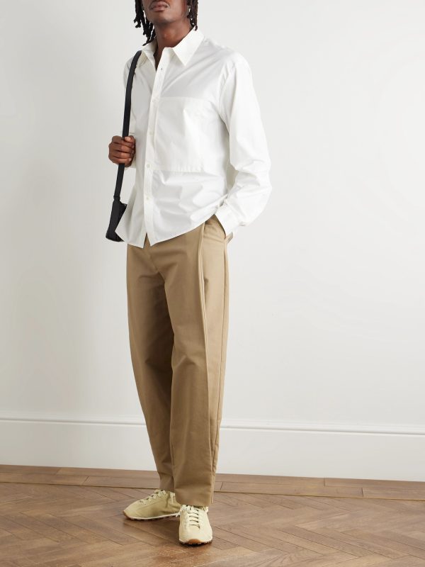 Tapered Pleated Cotton Trousers - OU Tapered Pleated Cotton Trousers - OU