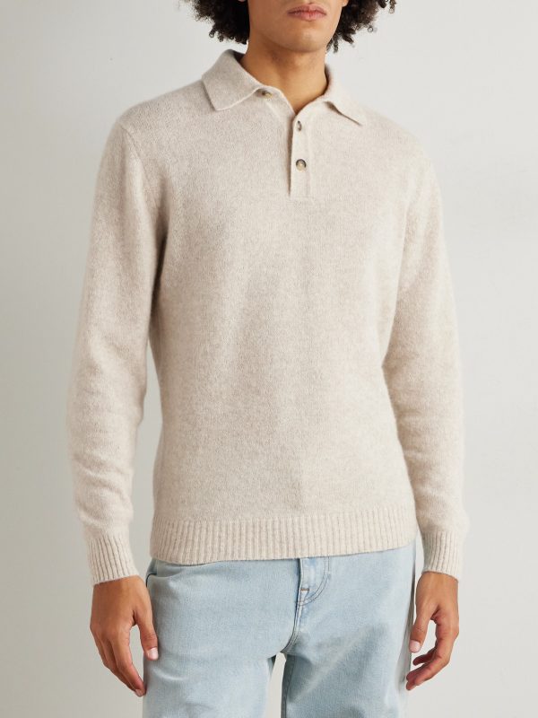 Brushed Cashmere-Blend Polo Shirt - FR