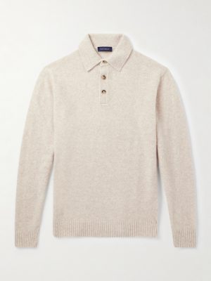 Brushed Cashmere-Blend Polo Shirt