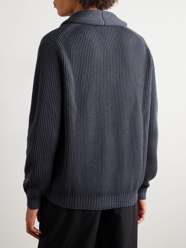 Shawl-Collar Ribbed Wool Cardigan - BK Shawl-Collar Ribbed Wool Cardigan - BK