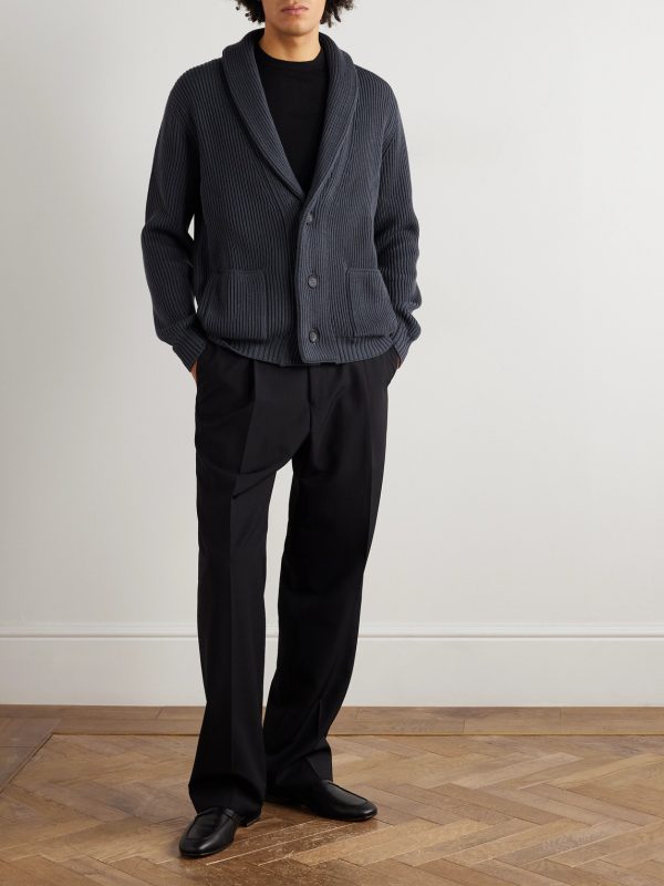 Shawl-Collar Ribbed Wool Cardigan - OU Shawl-Collar Ribbed Wool Cardigan - OU