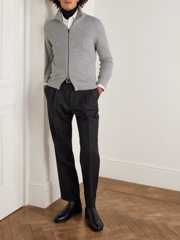 Slim-Fit Merino Wool-Blend Zip-Up Cardigan - OU Slim-Fit Merino Wool-Blend Zip-Up Cardigan - OU
