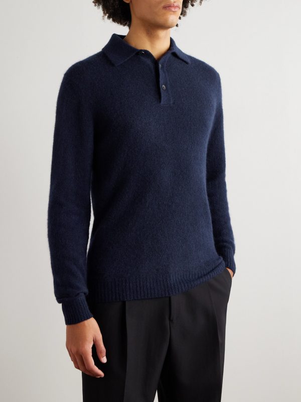 Brushed Cashmere-Blend Polo Shirt - FR