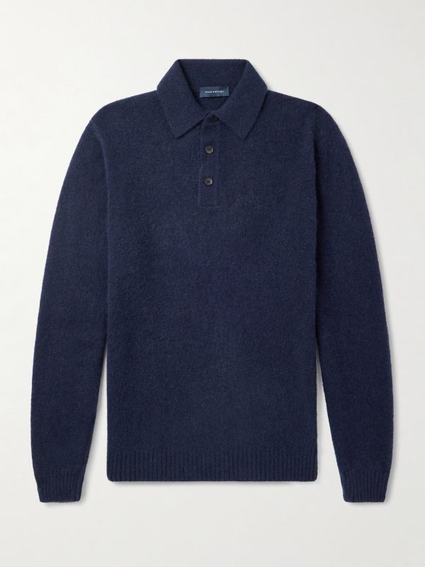 Brushed Cashmere-Blend Polo Shirt