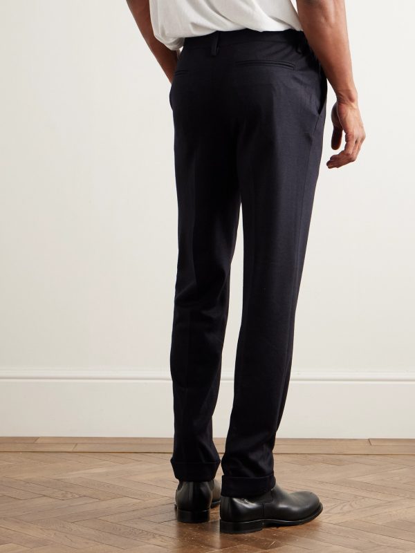 Straight-Leg Pleated Wool-Blend Jersey Trousers - BK Straight-Leg Pleated Wool-Blend Jersey Trousers - BK