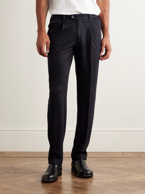 Straight-Leg Pleated Wool-Blend Jersey Trousers - FR Straight-Leg Pleated Wool-Blend Jersey Trousers - FR