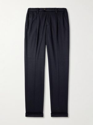 Straight-Leg Pleated Wool-Blend Jersey Trousers