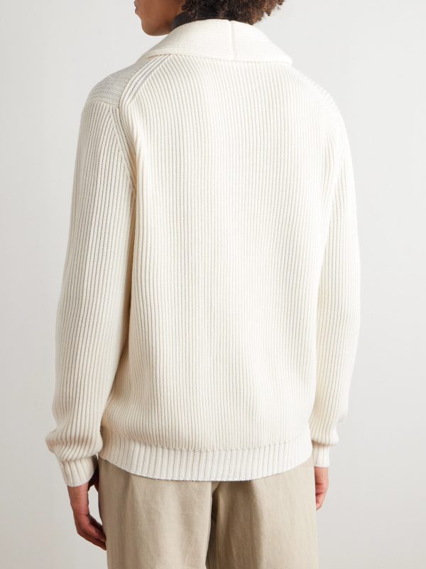 Shawl-Collar Ribbed Wool Cardigan - BK Shawl-Collar Ribbed Wool Cardigan - BK