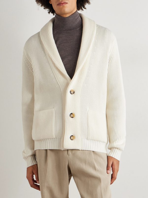 Shawl-Collar Ribbed Wool Cardigan - FR Shawl-Collar Ribbed Wool Cardigan - FR