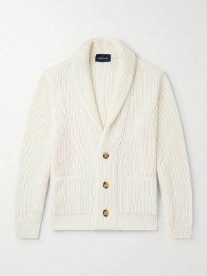 Shawl-Collar Ribbed Wool Cardigan