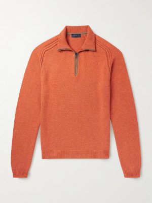 Leather-Trimmed Cashmere Half-Zip Ski Sweater Leather-Trimmed Cashmere Half-Zip Ski Sweater