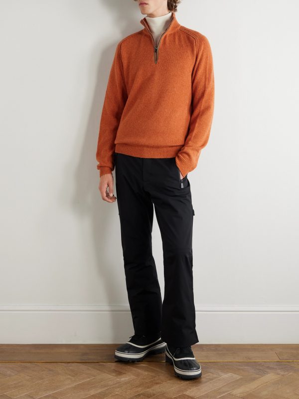 Leather-Trimmed Cashmere Half-Zip Ski Sweater - OU Leather-Trimmed Cashmere Half-Zip Ski Sweater - OU